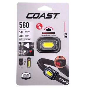 COAST RL10 Rechargeable Headlamp 560 Lumens Flood Beam Water Resistant Bike Lamp